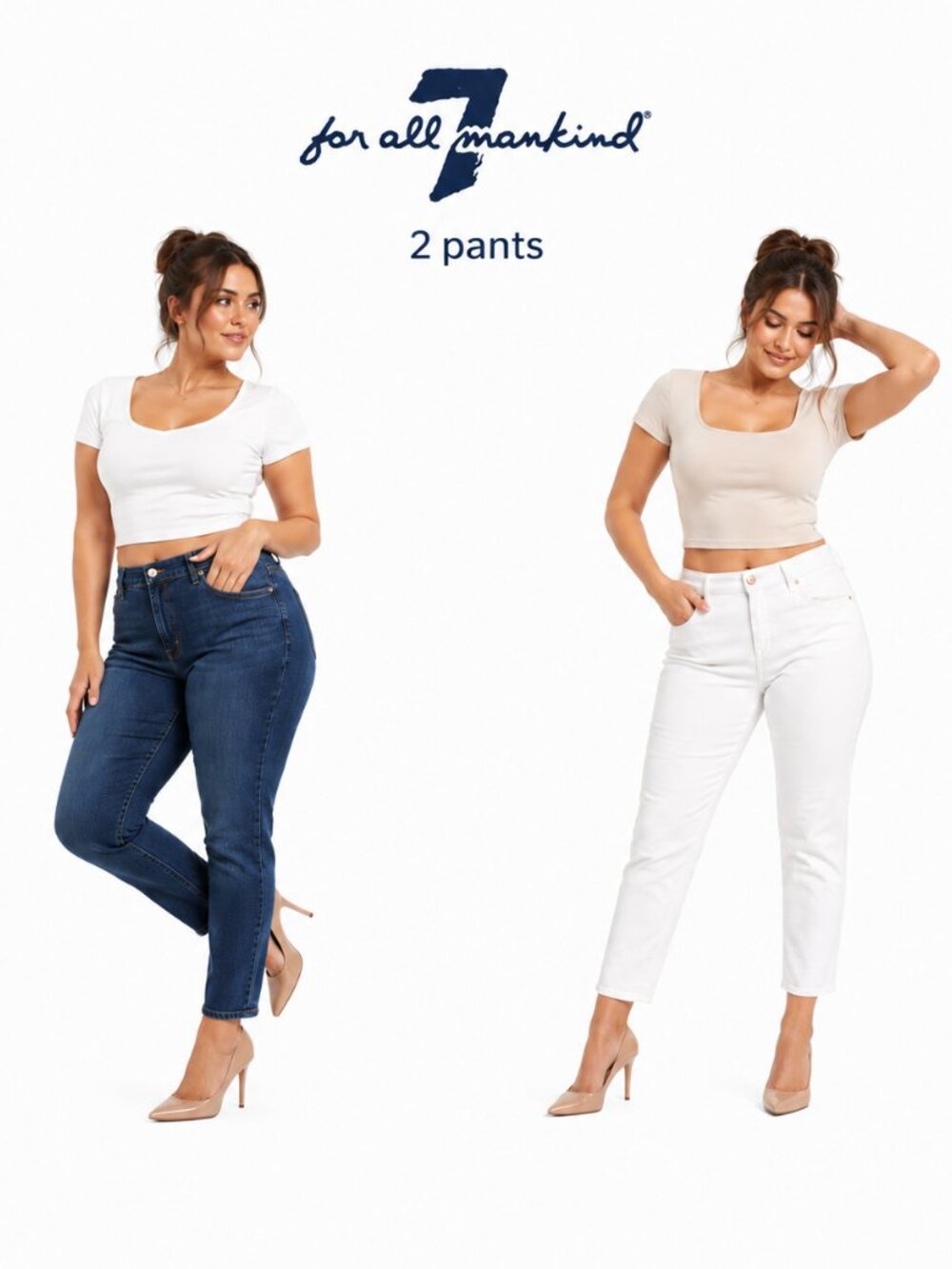 7 For All Mankind Womens 32 High Rise Ankle Skinny Jeans Bundle Blue/White 2pk